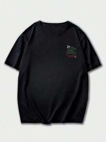 Zrgoth Men's Minimalist And Versatile Short Sleeve T-Shirt With Japanese Crane Print - 軍綠色 - 查看 5