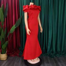 Women's 2026 Formal Long Party Dress, Solid Color, With Ruffle Edges, Fitted Cut And Mermaid Style Hem - Red - View 4