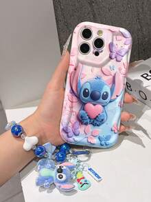 Disney Has Authorized, Phone Case - Chain Set, The Stitch Lilo & Stitch 3D Phone Case Plus A Silicone 3D Stitch Bracelet With Metallic Ring Removable Bracelet, Stitch And Angel Pattern, Compatible With Iphone17/16/15/14/13/12/11/XS/XR/X Plus Pro Max, A Stylish Cartoon Phone Case, The Perfect Gift Choice, Phone Protection, Durable Phone Cover, Great Gift For Friends And Family. - trắng - Xem 4