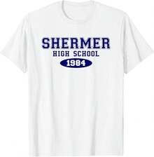 Camiseta de la escuela secundaria Shermer, versátil, 100% algodón, manga corta, suave, holgada y transpirable, para mujeres y jóvenes, adecuada para la moda casual diaria, la calle, el campus, el estudio, las vacaciones, las compras, el ocio al aire libre y el uso diario. - Blanco - Ver 8