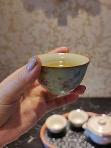 桃花陶瓷茶具套装，复古家居装饰茶杯，红色茶杯，水杯，浓缩咖啡杯，日常小茶杯 - 彩色 - 查看 6