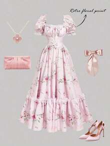 MOD Vestido largo de encaje blanco con volantes estilo victoriano vintage, vestido de fiesta, vestido de graduación, con exquisita mano de obra - Rosa - Ver 2