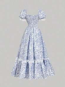 MOD Vestido largo de encaje blanco con volantes estilo victoriano vintage, vestido de fiesta, vestido de graduación, con exquisita mano de obra - Azul y blanco - Ver 3