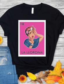 1 pieza La Llorona - Estilo Lotería Mexicana - Camiseta Unisex 180g 100% Algodón - Negro 8 - Ver 7