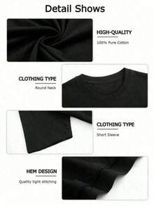 [Summer New Arrivals] Men's Fashion Solid Color Crew Neck Short Sleeve T Shirt, Comfortable Breathable Summer Casual Top, Versatile Graphic Tee Suitable For Daily Wear Outdoor Riding Street Hangout - 黑色 - 查看 4