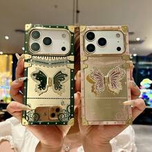 镀金方形蝴蝶手机壳,镶钻蝴蝶支架手机壳,适用于三星 Galaxy A56/A17/S24 Ultra/S24 Plus/S24/S23 Ultra/S23 Plus/S23/S22 Ultra/S22 Plus/S22/S21 Ultra/S21 Plus/S21 FE/S23 FE/A35/A56/A55 - 粉色 - 查看 8