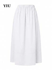 Vestido largo minimalista y elegante de línea A en color blanco para mujer, hecho de poliéster, con bolsillos, sin estiramiento, adecuado para uso diario, casual, oficina, viajes y citas - Blanco - Ver 8