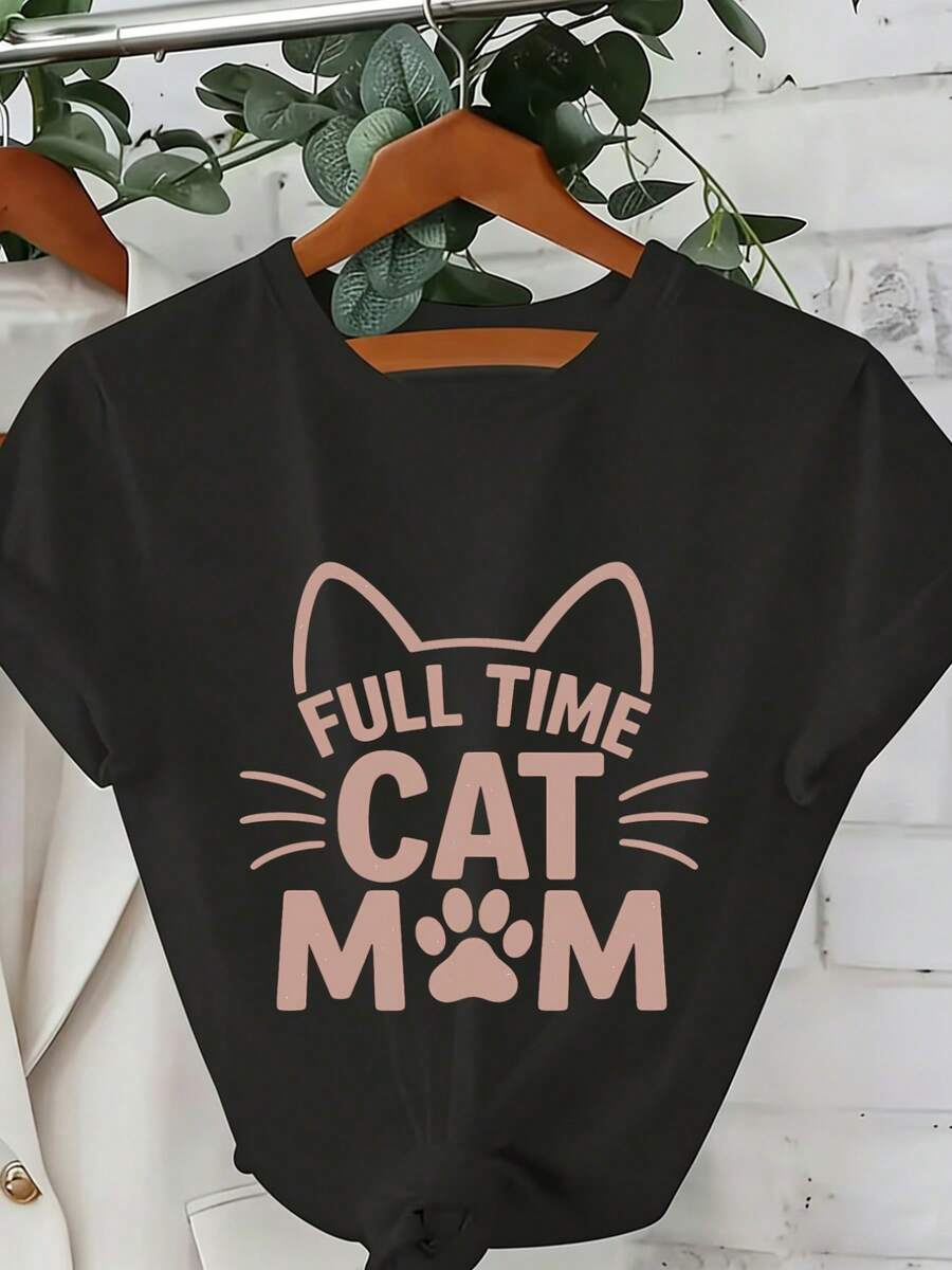 Camiseta de talla grande para mujer, confeccion en una mezcla suave y transpirable, con dise￱o e impresi￳n creativa del estampado "Mam£ de gatos a tiempo completo". Se puede lavar a m£quina y es adecu como regalo de festival. Entrega local