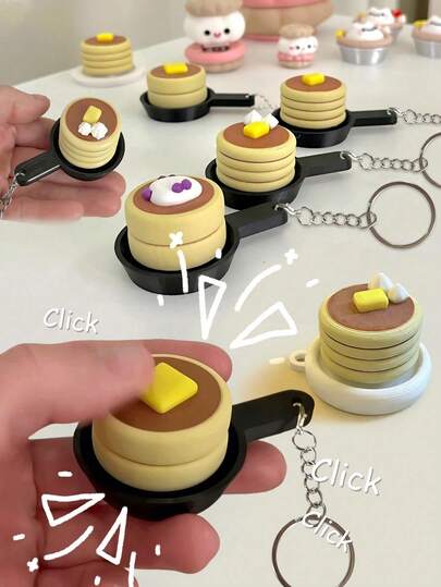 1pc Mini Pancake Pan Pressure Relief Toy Keychain,Realistic Steamed Bun Clicker Keychain,Fidget Clicker Miniature Toy Bag Charm Accessory,3d Printing Bag Chain Accessories,Bag Pendant,Bag Charm Pendants,Bag Chains,Bag Chain Charms ,Rope Bag Pendants,Bag Charm Decoration Pendant,Bag Decoration- Sensory Stress Relief Toy, Cute Food Pendant Suitable For Backpacks And Key