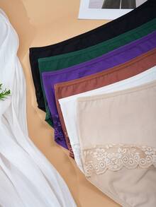 6 pièces/paquet Culottes en coton avec dentelle pour femmes en tailles plus, confortables et agréables à la peau pour un port quotidien, 0XL-4XL - Multicolore - Voir 9
