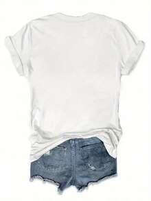 Camiseta casual de manga corta grande para mujer - Camiseta gráfica de verano con estampado de sandía, cuello redondo, transpirable, lavable en máquina, ajuste cómodo para atuendo casual - Blanco - Ver 2