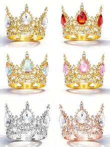 1 pieza Corona nupcial, corona de princesa redonda lujosa y brillante con decoración de flores para vestido de novia, accesorios para el Día de San Valentín, verano, playa, elegante, fiesta - Multicolor - Ver 12
