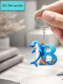 2D Flat Acrylic Keychain, Dolphin Letter Keychain, Novelty Keychain, 26 Letters, Dolphin, Marine Life, Keychain Accessories, Fashion Accessories, Suitable For Various Occasions Matching Keychain - Dolphin - View 15
