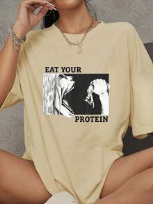1 pieza de camiseta de algodón 100% para mujer de Witllent, con estampado de "Eat Your Protein", diseño de anime, gimnasio, pump, culturismo, fitness, camiseta de algodón grueso para mujer de Navidad (1 pieza). 180g 100% algodón, todos los diseños están impresos. Unisexo. - Blanco - Ver 8
