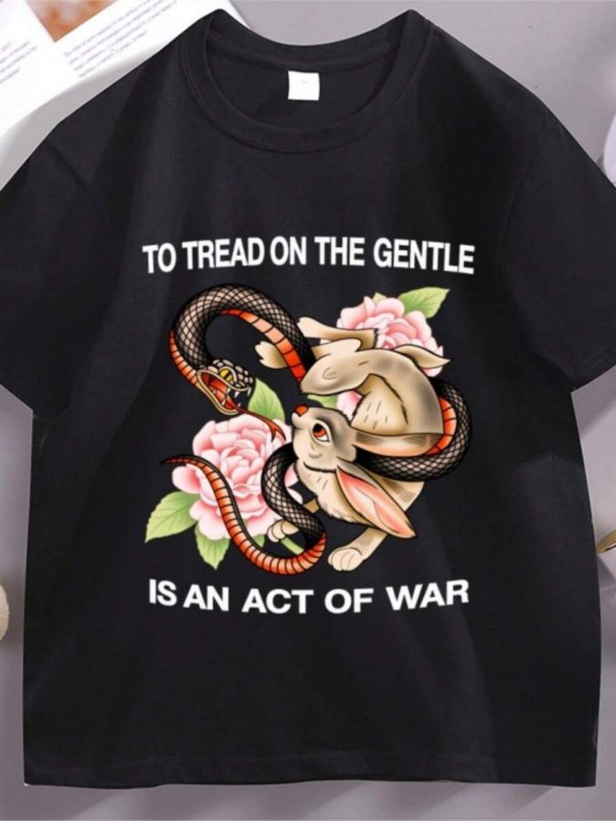 Women's T-Shirts 2026 To Tread On The Gentle Graphic T-Shirts Men Women Short Sleeve Round Neck T Shirt Unisex Comfortable Tshirt Male Streetwear - 黑色 - 查看 1