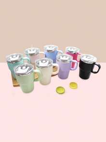 1pc, 20oz Stainless Steel Travel Cup With Handle And Straw, Double Drinking Cap, Leak-Proof And Sealable, Inner Liner Made Of 304 Stainless Steel, Outer Shell Made Of PP, Office, Vehicle Or Outdoor Coffee Cup - Multicolor - View 12