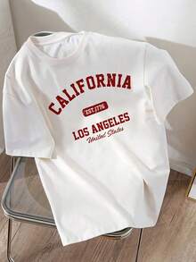 Camiseta de Mujer Vintage con Estampado Gráfico de California, Hombros Caídos - Suave, Transpirable, Manga Corta, Cuello Redondo, Corte Holgado y Lavable a Máquina para Primavera y Verano, Estilo Y2k - Negro - Ver 9
