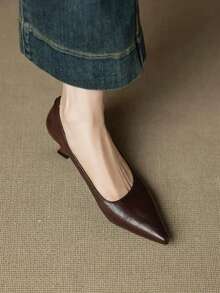Women's High Heel Pumps 2026 Summer New Solid Color Gorgeous Small Heels Shoes, Fashionable Low/Mid Heel Elegant Sexy Office Commute Versatile - Brown - View 3