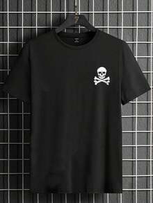 Manfinity VCAY Men's Short-Sleeved T-Shirt With Skull Print, Ideal For Going Out With Friends. - 黑色 - 查看 2
