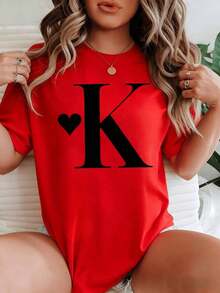 Is The Premium Large Letter K Included? From A Small Heart That Conveys Affection And Personalization, Ideal For Expressing Love In A Modern Style. Women's T-Shirt, 100% Cotton, 220g, - 紅色 - 查看 9