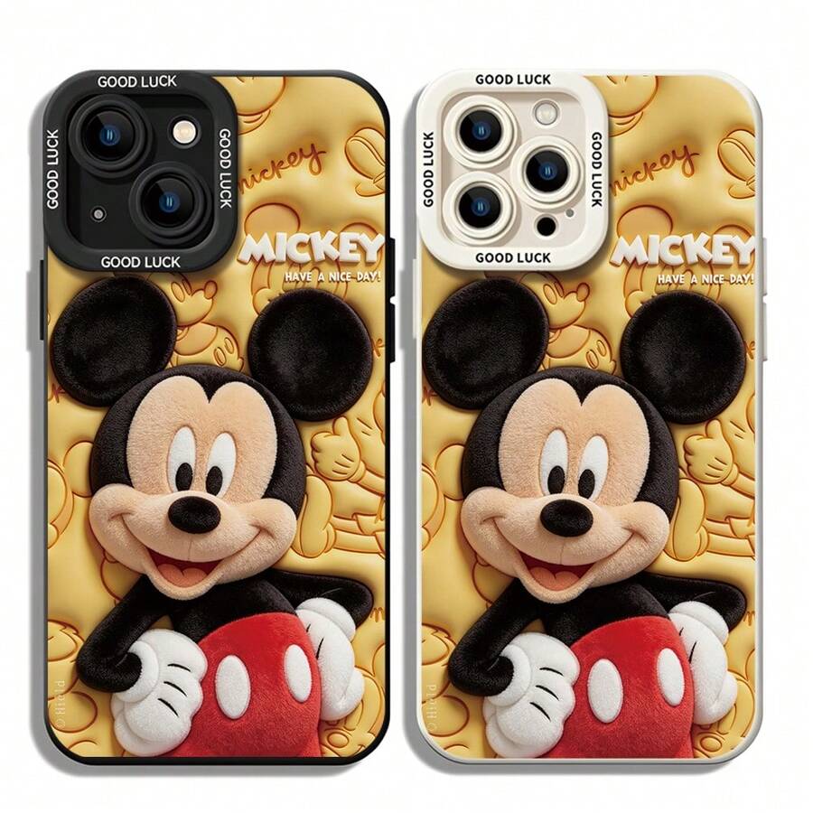 Funda de teléfono de Disney Mickey Mouse, "Que tengas un buen día" Cubierta protectora. Compatible con modelos iPhone 17, 16, 15, 14, 13, 12, 11 Pro y Galaxy S22, S23, S24, S25, con Mickey Mouse en textura de peluche sobre un fondo amarillo en relieve con el texto "¡MICKEY QUE TENGAS UN BUEN DÍA!" Perfecto para fans clásicos de Disney, ideal para regalos de cumpleaños, fiestas, aniversarios, graduaciones u ocasiones especiales para sorprender a familiares, amigos, compañeros de clase y seres queridos. - Negro - Ver 1
