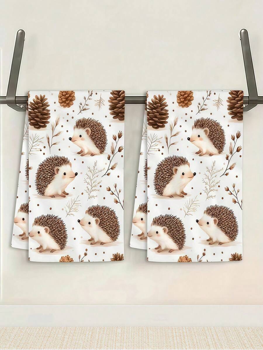 Bộ 1/2/4 khăn lau bếp hình nhím và quả thông - Chất liệu polyester mềm mại, thấm hút tốt, hoàn hảo cho việc nấu nướng, trang trí nhà bếp kiểu nông trại và phòng tắm trong dịp lễ, khăn lau bát đĩa cho nhà bếp. - Màu Khaki - Xem 1