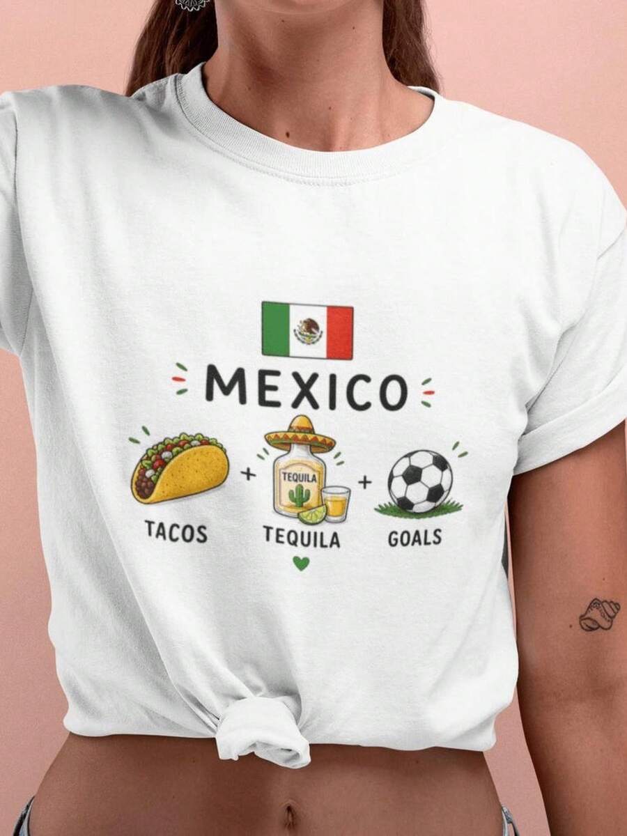 Camiseta de Fútbol "Tacos Tequila Goals" de México | Camiseta de Fútbol Minimalista - Negro - Ver 1