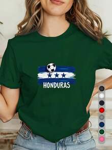 Women's T-Shirt With The Honduran Flag - Casual Short-Sleeved T-Shirt With A Round Neck And Loose Fit, Featuring The Coat Of Arms And Colors Of The Honduran Flag. Suitable For Spring And Summer Wear, It Can Be A Gift To Express Honduran Cultural Pride. Ideal For Everyday Use, This Cultural Clothing Is Machine Washable. - 綠色 - 查看 12