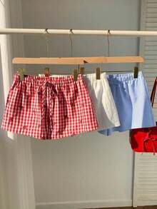 3 pantalones cortos sueltos y casuales con cintura de atar para mujer - Multicolor 7 - Ver 5