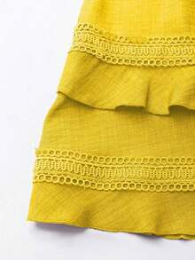 Vestido de verano de unicolor con ribete de encaje para mujer - Amarillo 2 - Ver 4