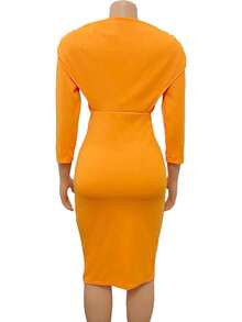 Sexy Fitted Dress For Women, Plus Size, European And American Style, New For Spring 2026, V-Neck And Solid Color - Yellow - View 2