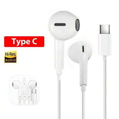 Type-C 有线耳机，带音量控制和降噪功能 - 兼容安卓手机、平板电脑和笔记本电脑 - 电解电容麦克风，通话清晰 - 半开放式设计，适合游戏和卡拉OK