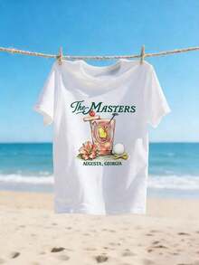 1 pieza de camiseta de manga corta para mujer, 100% algodón, estampada, camiseta de golf Augusta Georgia Masters. |   Camiseta con Estampado Floral de Azalea en Acuarela, para Uso Diario, Estampado Casual, Cómoda y Versátil, 180g, 100% Algodón Suave - Blanco - Ver 2