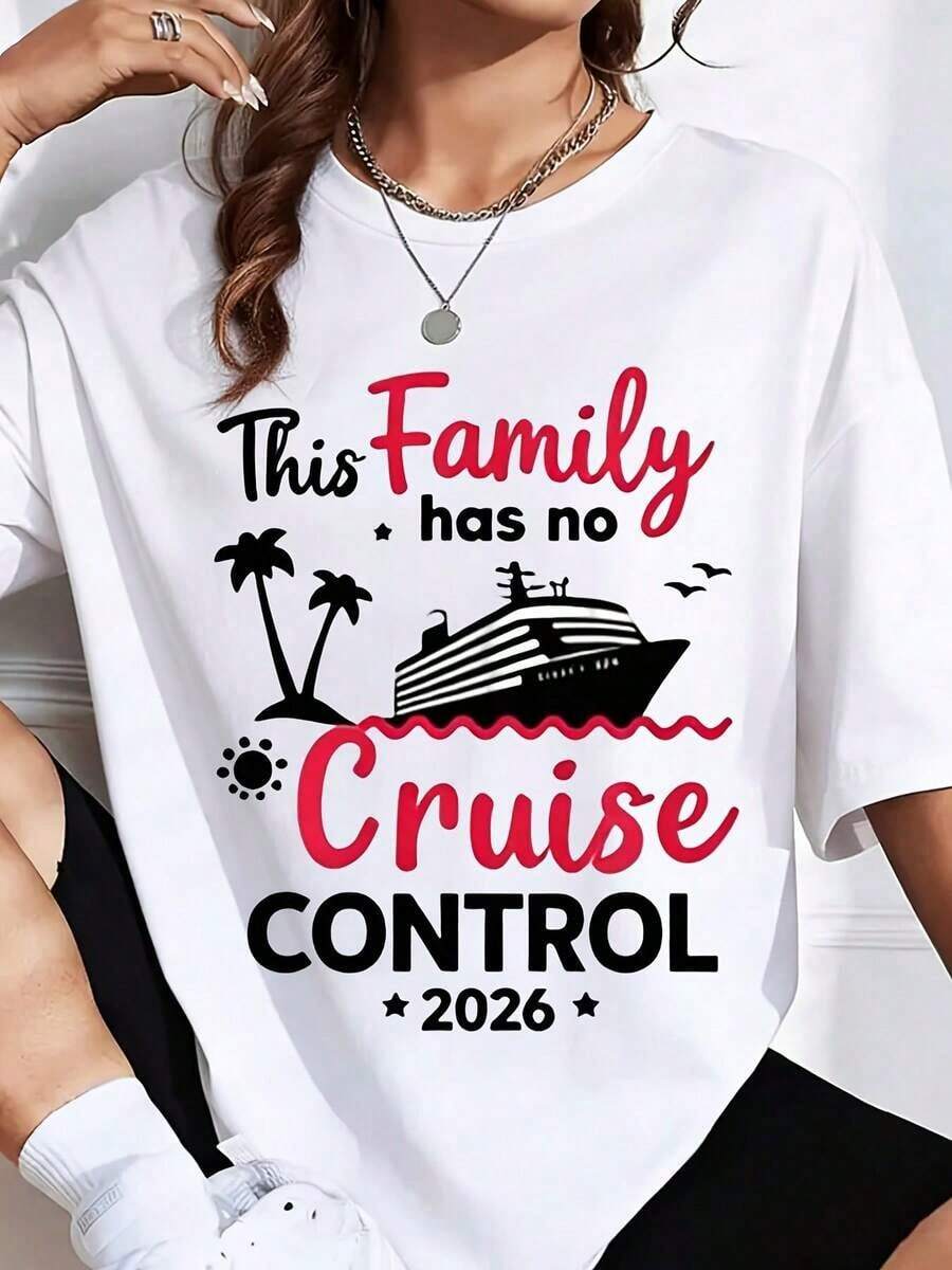 1 Piece. This 2026 Summer Vacation T-Shirt With The Phrase "This Family Doesn't Have Cruise Control" Is A Perfect Gift For Family Trips, Cruises, And Adventures. It's An Ideal T-Shirt To Give To Friends And Family On Any Holiday Or Special Occasion. 220g 180g 100% Cotton. - 白色 - 查看 1