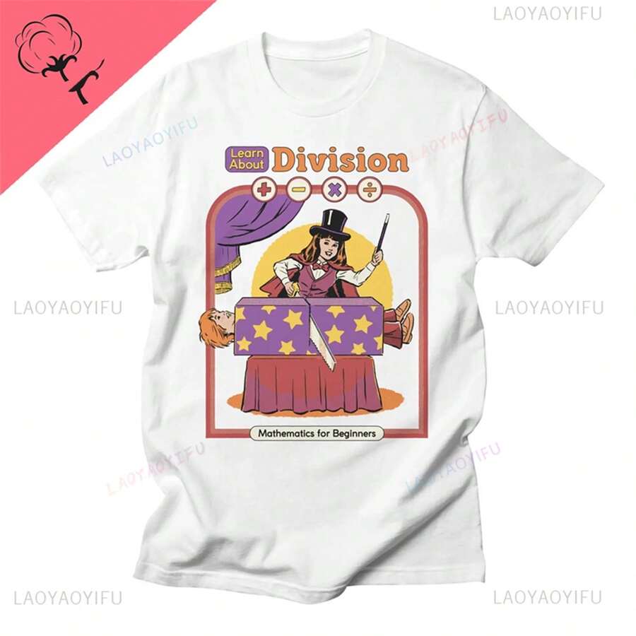 Camiseta informal de manga corta de punto para mujer, de largo regular, con estampado matemático único. - Blanco - Ver 1