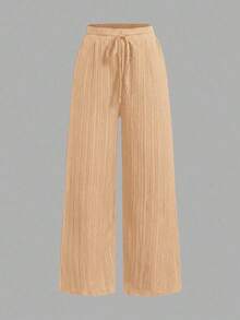 Set de 3 pantalones rectos sueltos de cintura alta con cordón y bolsillos, de unicolor y versátiles, adecuados para primavera/verano - Multicolor - Ver 6