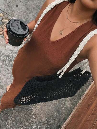 Vestido maxi de verano de estilo bohemio, suelto y cómodo, de unicolor, con cuello en V profundo y sin mangas, para vacaciones, para mujeres de talla grande