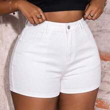Slayr Plus Size Blue Denim Shorts, Casual Skinny Stretch Shorts Summer Summer Outfits For Women Vacation Outfits Women Cowgirl Outfits For Women Western Wear Women Business Casual Woman Festival Airport Outfit For Women Graduation Outfit 4th Of July Outfits Comfy Shorts Teacher Outfits White Festival Women's Fashionable Denim Shorts, Suitable For Summer Mother's Day Back-To-School Outfits - Blanco - Ver 5