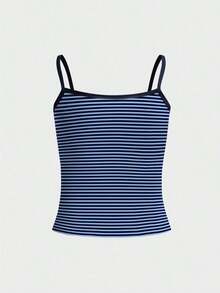 Camiseta de tirantes a rayas minimalista y de moda, regalo para amigos - Azul - Ver 2