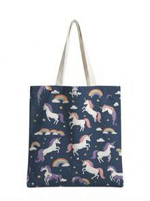 Grand sac fourre-tout en canevas pour enfants, sac de courses, sac à main, sac à bandoulière léger et doux, design imprimé motif sirène unique, sac à dos étudiant grande capacité, sac à bandoulière pour les trajets, sac de courses multifonctionnel, peut contenir des livres, léger et pliable, style classique décontracté, style mignon, un excellent choix pour les cadeaux d'anniversaire, convient à toutes les occasions. - Multicolore - Voir 6
