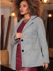 Women's Medium Overcoat With Pockets And Buttons, 100% Polyester Wool, Elegant Winter New Arrival - Light Grey - View 3