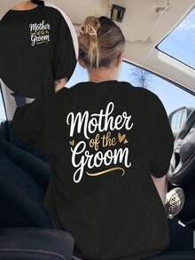 Camiseta a juego para la madre de los novios y los invitados de boda - Estampado a doble cara, cuello redondo, manga corta, blusa casual para atuendos nupciales de primavera, verano y otoño, estilo Y2k. - Blanco - Ver 1