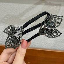 1 Piece Fashionable And Versatile Elegant Literary Full Diamond Pleated Headband For Going Out And Commuting Temperament Hair Pressing Headband Hair Accessories - 黑色 - 查看 4