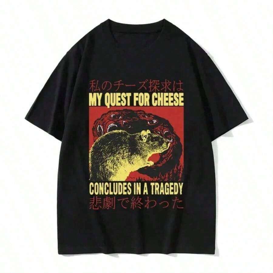 Camiseta de manga corta con estampado de gato de acuarela y maullido divertido para hombre, camiseta casual unisex, ropa de calle transpirable, estilo vintage, camiseta unisex holgada de algodón con cuello redondo y manga corta, blusas para mujer, playeras de mujer, blusas casuales para dama. - Negro 3 - Ver 1