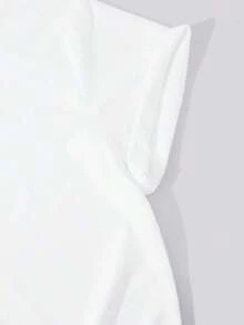 Camiseta de manga corta, cuello redondo, casual, de verano, color negro para mujer - Blanco - Ver 5