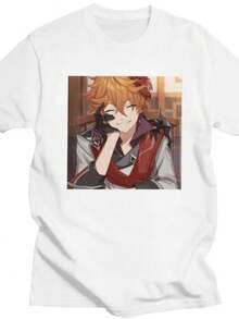 playeras de mujer Custom Childe Tartaglia Genshin Impacts T Shirt for Men Women 100 Cotton Tshirt Tee Short Sleeves T-shirts Slim Fit Clothing - Blanco - Ver 1