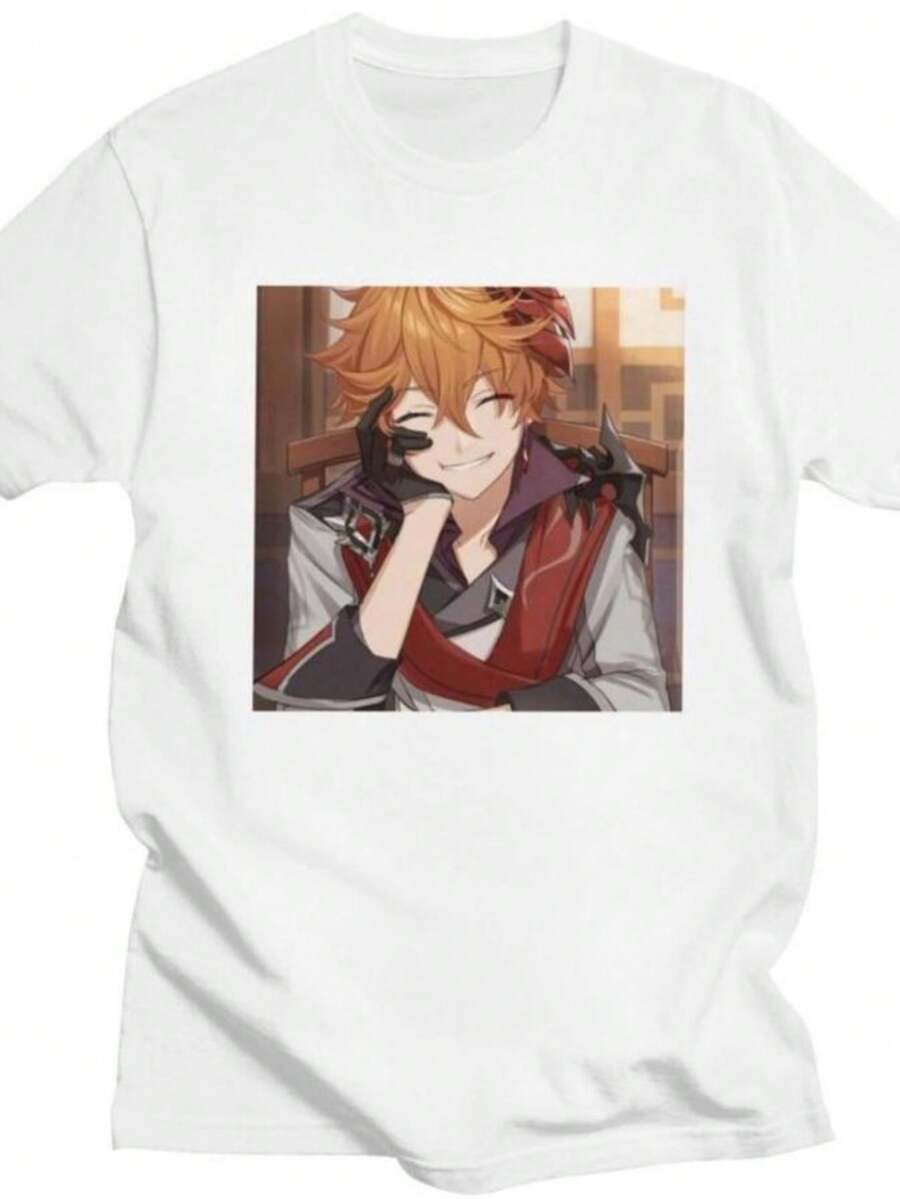 playeras de mujer Custom Childe Tartaglia Genshin Impacts T Shirt for Men Women 100 Cotton Tshirt Tee Short Sleeves T-shirts Slim Fit Clothing - Blanco - Ver 1