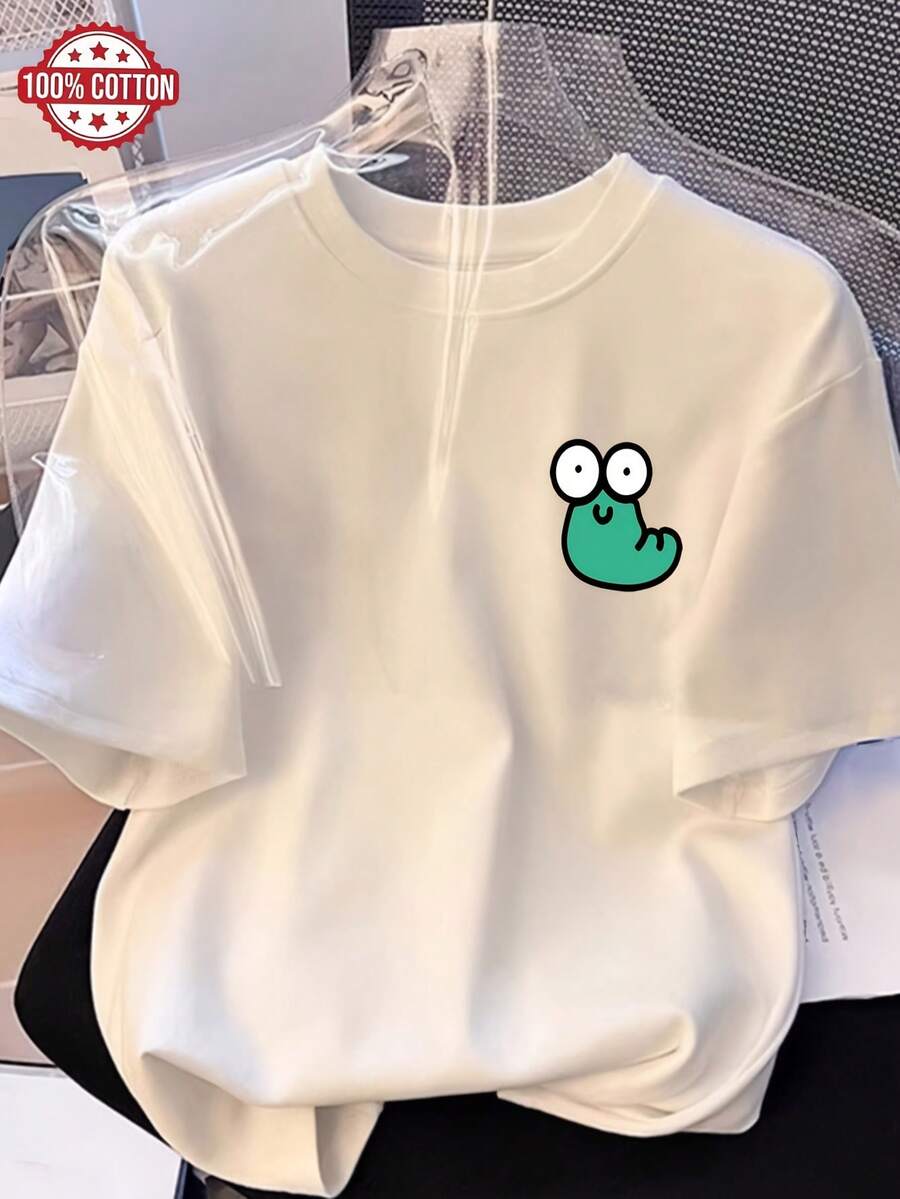 Camiseta Negra para Mujer - Suave y Transpirable, Camiseta Casual para Uso Diario para Mujeres y Adolescentes, Corte Holgado, Cuello Redondo, Manga Corta, para Atuendos Cotidianos, Top Versátil, Diseño Divertido, Material Cómodo, Blusa Elegante, Ropa Y2k Camiseta Camisa De - Blanco - Ver 1