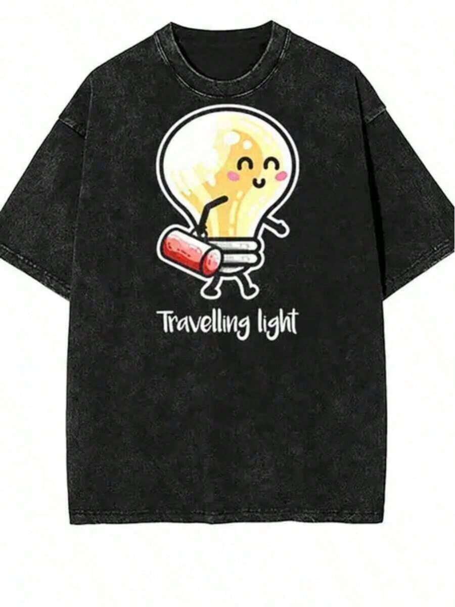 Ropa vintage 100% algodón, camiseta lavada, camiseta gráfica retro lavada, camiseta ligera y linda para viajes 16201, camiseta retro vintage con estampado de cera, camiseta gruesa y divertida de manga corta para hombre, camiseta lavada para hombre, se adapta a cualquier ocasión, ropa de verano para hombre y mujer. - Negro - Ver 1