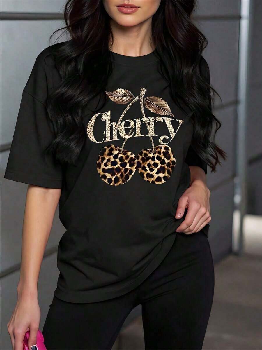 Nueva Camiseta de Manga Corta con Cuello Redondo y Estampado Exclusivo para Viajes Casuales de Primavera, Verano y Otoño 2026 en Color Blanco para el Verano - Negro - Ver 1